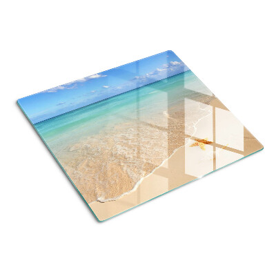 Glass chopping board Beach with shells and waves
