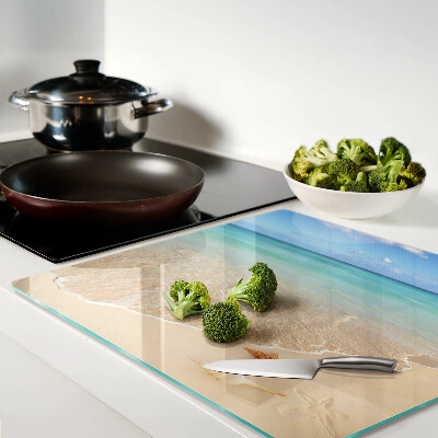 Glass chopping board Beach with shells and waves
