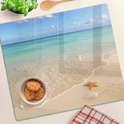 Glass chopping board Beach with shells and waves