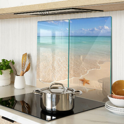 Glass chopping board Beach with shells and waves
