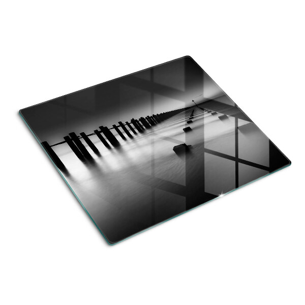 Glass kitchen board Pier in black and white