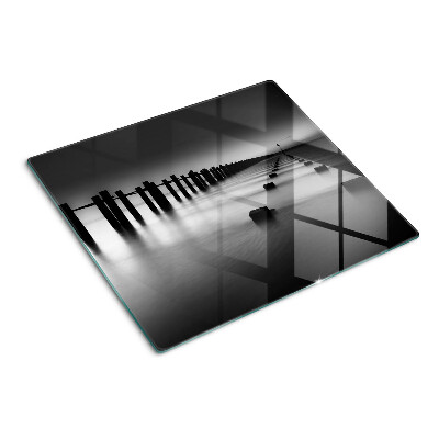 Glass kitchen board Pier in black and white