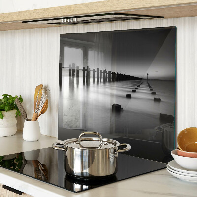 Glass kitchen board Pier in black and white