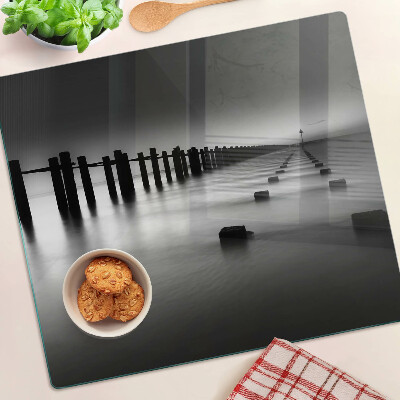 Glass kitchen board Pier in black and white
