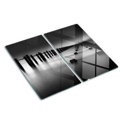 Glass kitchen board Pier in black and white