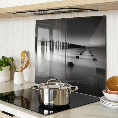 Glass kitchen board Pier in black and white