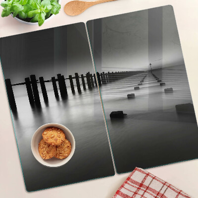 Glass kitchen board Pier in black and white