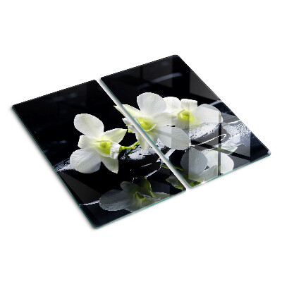 Glass chopping board Orchids on a black background