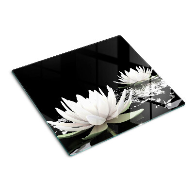Glass kitchen board Water lilies on a black background