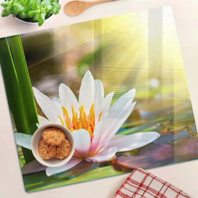 Glass kitchen board Water lily in sunlight