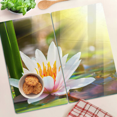 Glass kitchen board Water lily in sunlight