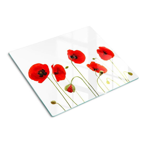 Glass chopping board Poppy flower motif