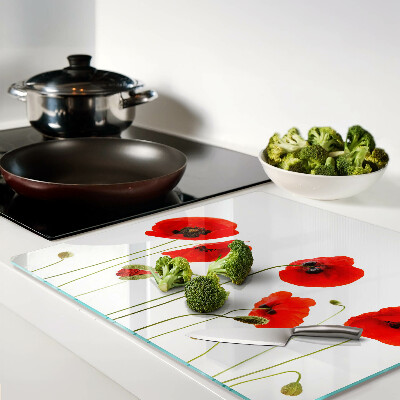Glass chopping board Poppy flower motif