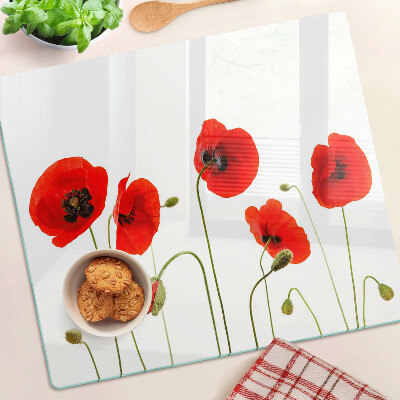 Glass chopping board Poppy flower motif