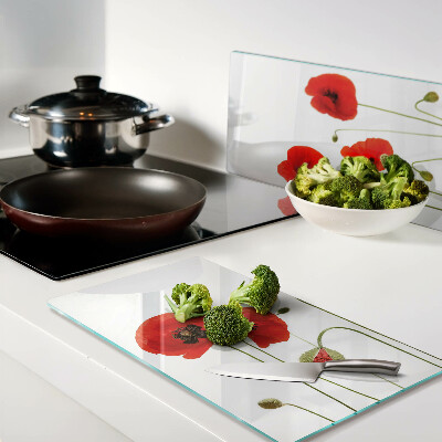 Glass chopping board Poppy flower motif