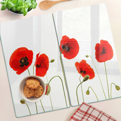 Glass chopping board Poppy flower motif