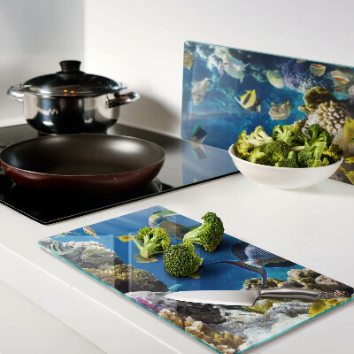 Glass chopping board The underwater world of the coral reef
