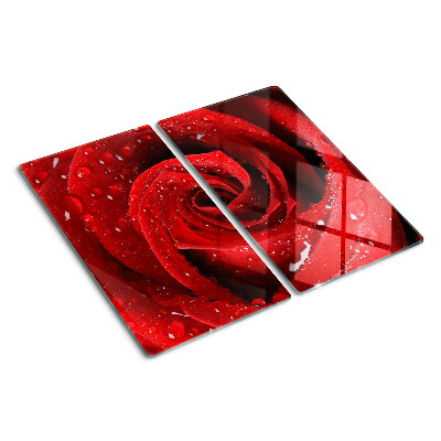 Glass kitchen board Red rose with water drops