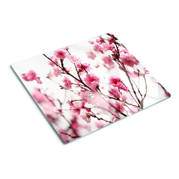 Glass chopping board Cherry blossoms in bloom