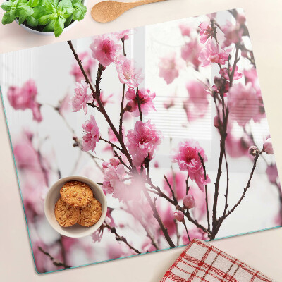Glass chopping board Cherry blossoms in bloom