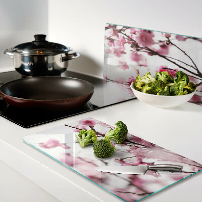 Glass chopping board Cherry blossoms in bloom