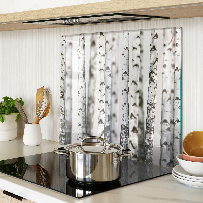 Glass kitchen board White birches in the forest