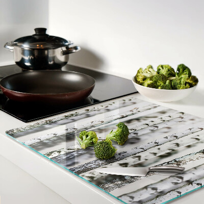 Glass kitchen board White birches in the forest