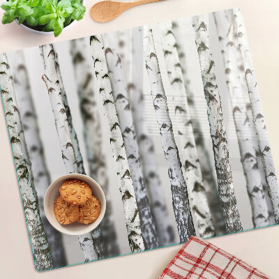 Glass kitchen board White birches in the forest
