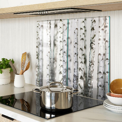 Glass kitchen board White birches in the forest