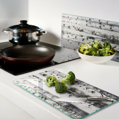 Glass kitchen board White birches in the forest