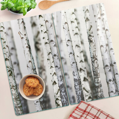Glass kitchen board White birches in the forest