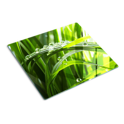 Glass kitchen board Drops of water on the grass