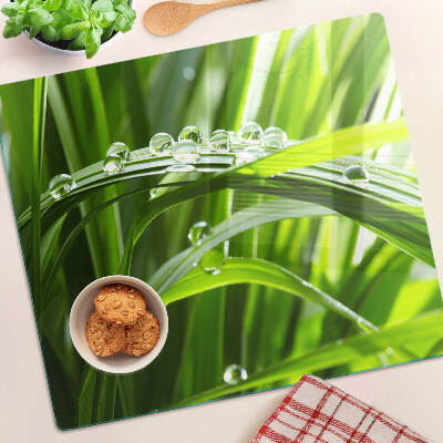 Glass kitchen board Drops of water on the grass