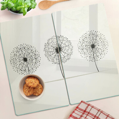 Glass chopping board Dandelions on a white background