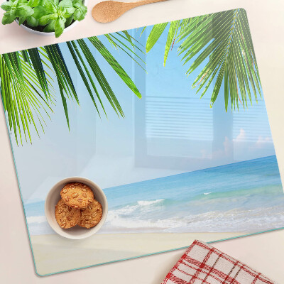 Glass chopping board Tropical beach with palm trees