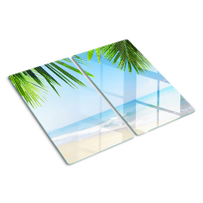 Glass chopping board Tropical beach with palm trees