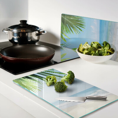 Glass chopping board Tropical beach with palm trees