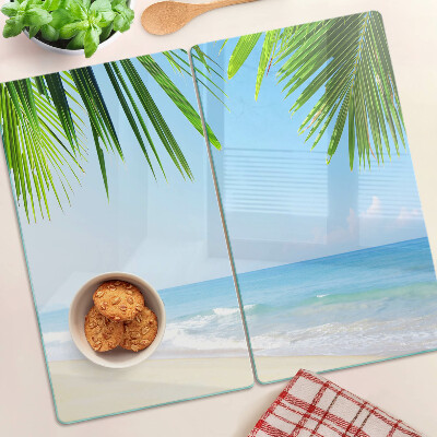 Glass chopping board Tropical beach with palm trees