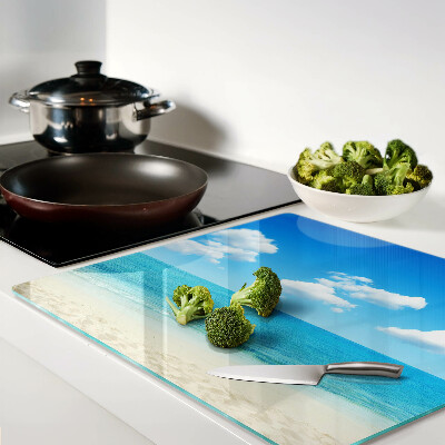 Glass kitchen board Beach with blue sky