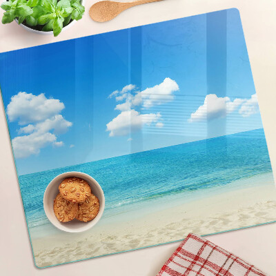 Glass kitchen board Beach with blue sky
