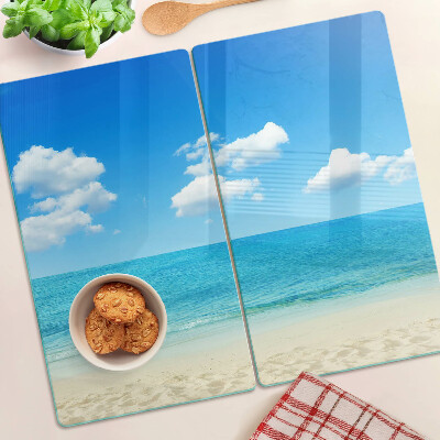 Glass kitchen board Beach with blue sky