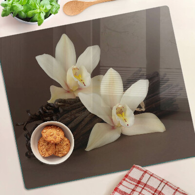 Glass chopping board Orchids and vanilla pods