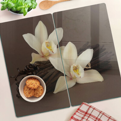 Glass chopping board Orchids and vanilla pods