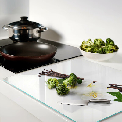 Glass chopping board Vanilla flowers and pods