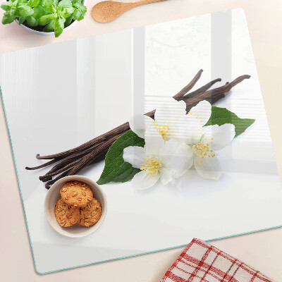 Glass chopping board Vanilla flowers and pods