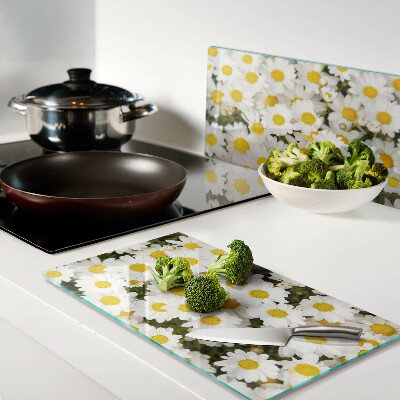 Glass kitchen board Daisies on a white background