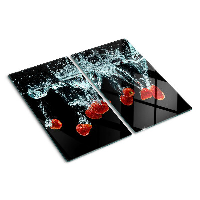 Glass chopping board Strawberries in water