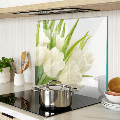 Glass kitchen board Tulips in drops of water