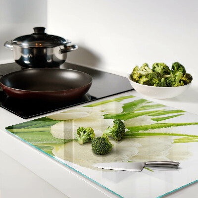 Glass kitchen board Tulips in drops of water