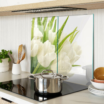 Glass kitchen board Tulips in drops of water
